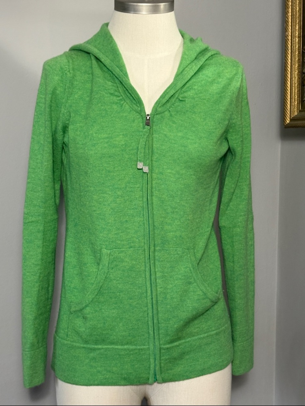 Banana Republic XS Green Merino Wool Cashmere Full Zip Sweater